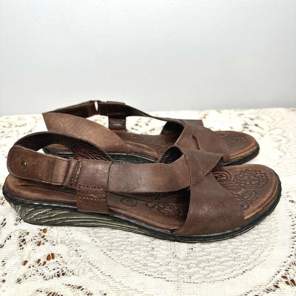 Born Shoes - Born Brown Leather Wedge Sandals Cross Strap Slingback MHB4 Womens 8 US 39 EU